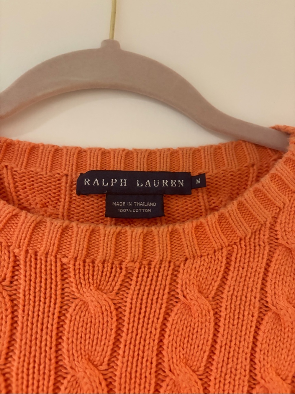 Ralph Lauren Orange Cable-Knit Cotton Crewneck Sweater